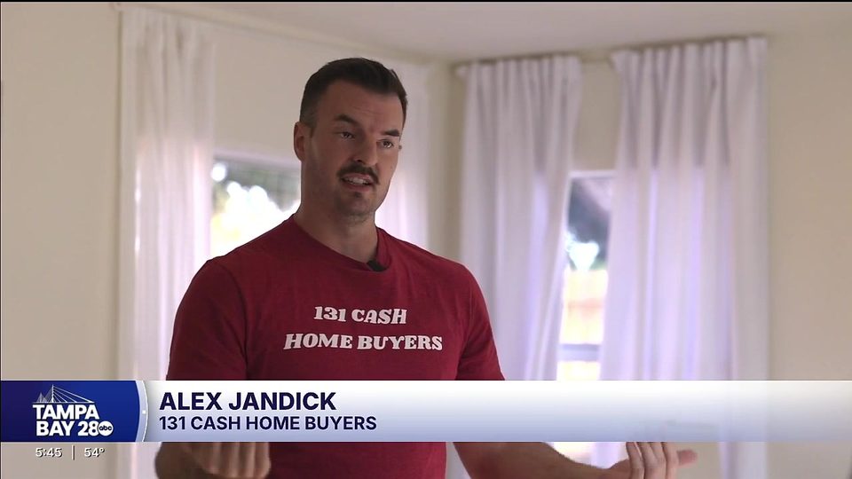 Alex Jandick of 131 Cash Home Buyers interviewed by Tampa Bay 28 inside the renovated St. Petersburg zombie house